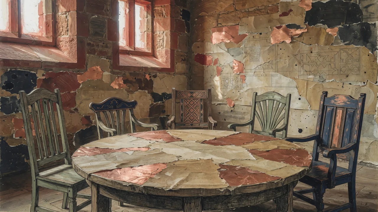 Interpretive illustration of five civic chairs